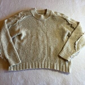 Brochu Walker‎ XS Sweater Beige Merino Wool Cashmere Fringe Detail Knitwear